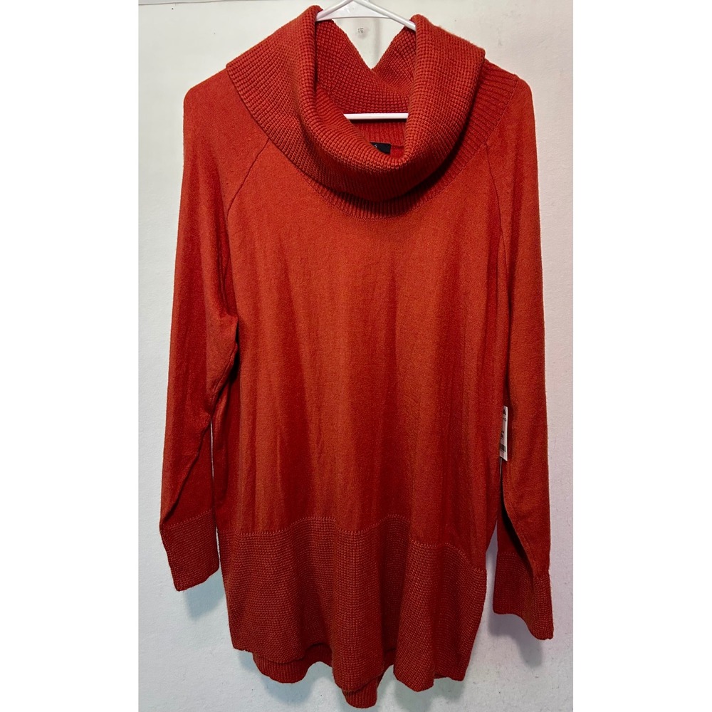 Cyrus Womens 1X Burnt Orange Cowl Neck Waffle Knit Tunic Sweater NWT